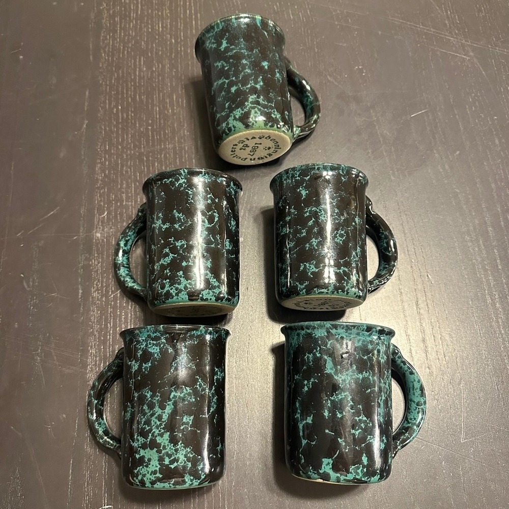 Bennington Potters 1967 DG Trigger Mug Set of 5 Blue Agate Spongeware